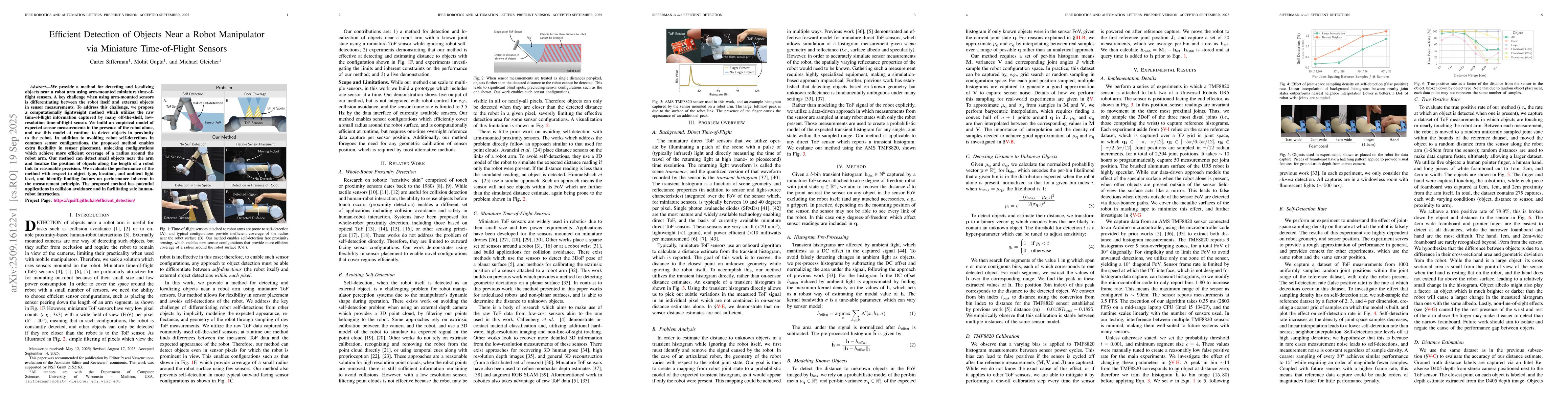 Thumbnail for Efficient Detection of Objects Near a Robot Manipulator via Miniature
  Time-of-Flight Sensors