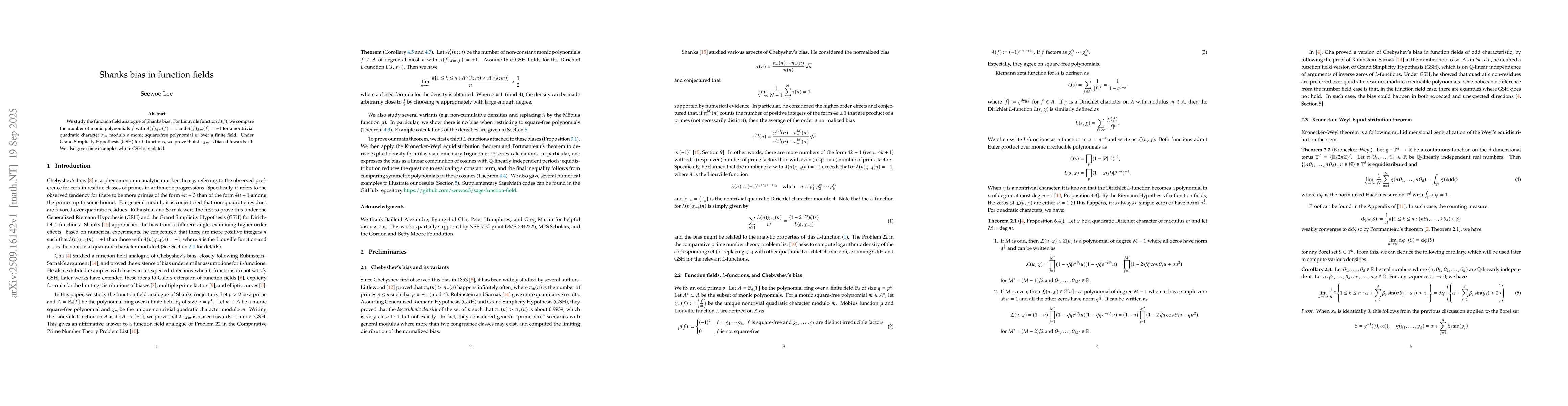 Thumbnail for Shanks bias in function fields