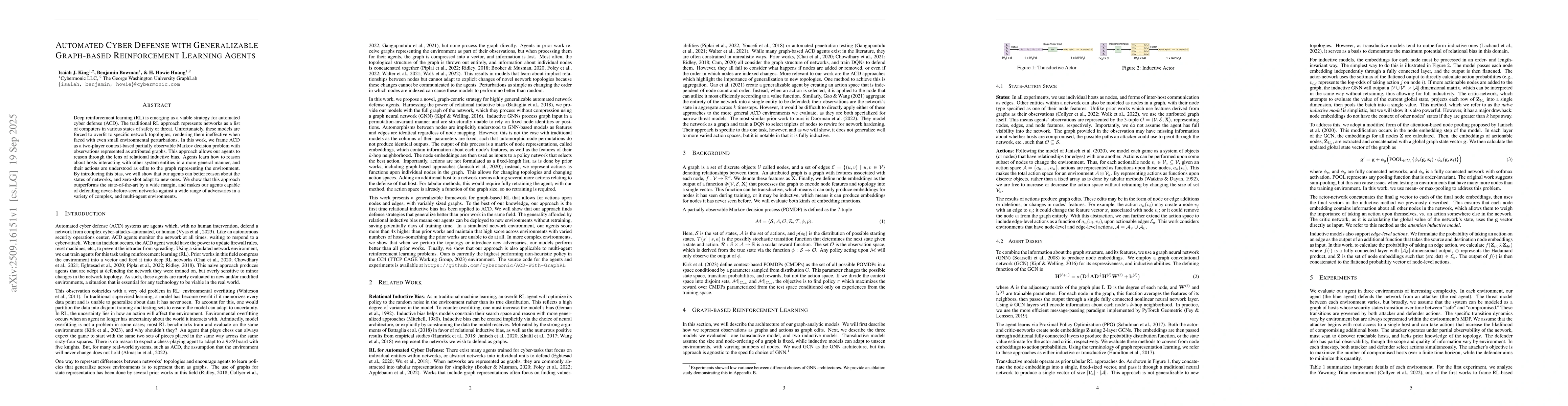 Thumbnail for Automated Cyber Defense with Generalizable Graph-based Reinforcement
  Learning Agents