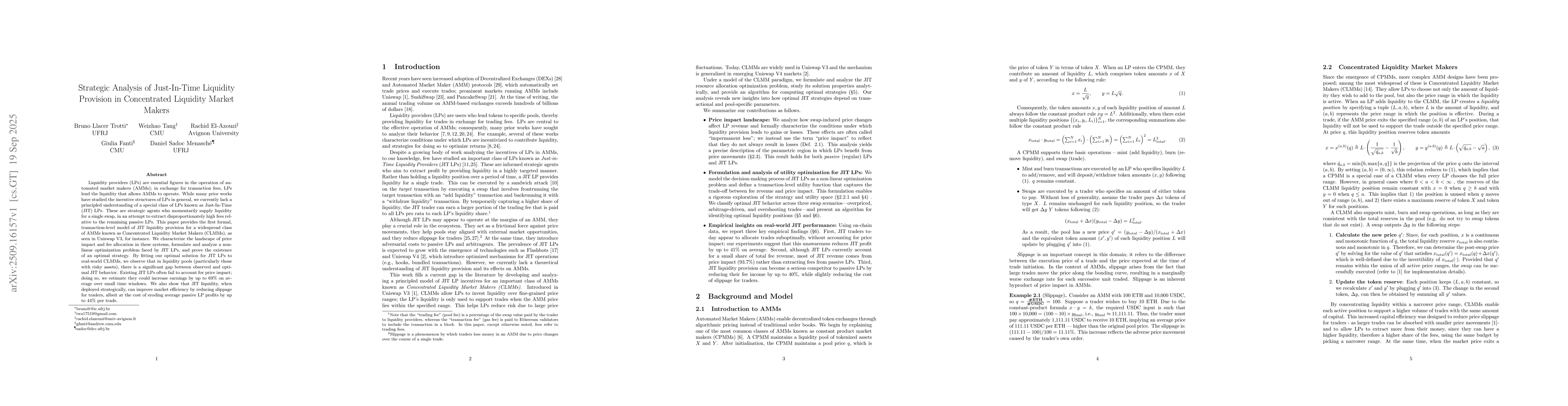Thumbnail for Strategic Analysis of Just-In-Time Liquidity Provision in Concentrated
  Liquidity Market Makers