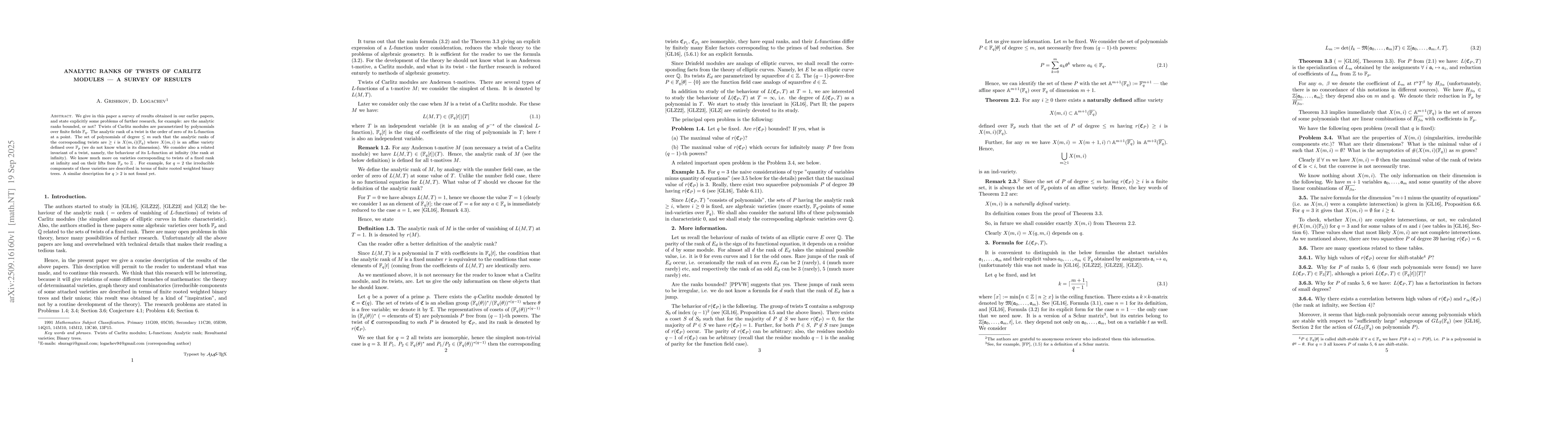 Thumbnail for Analytic ranks of twists of Carlitz modules -- a survey of results