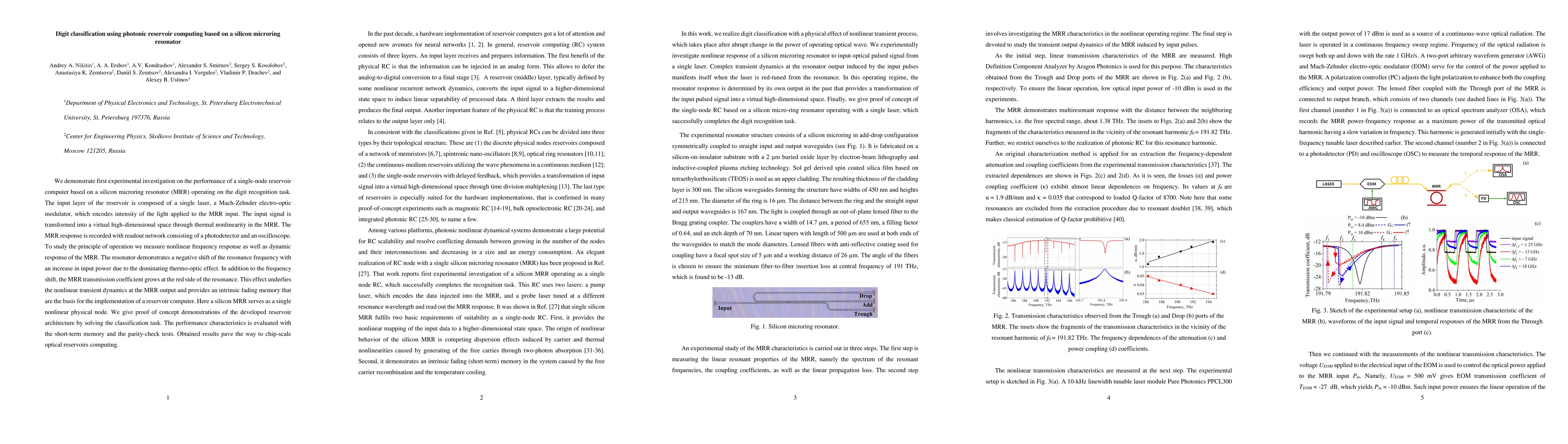 Thumbnail for Digit classification using photonic reservoir computing based on a
  silicon microring resonator