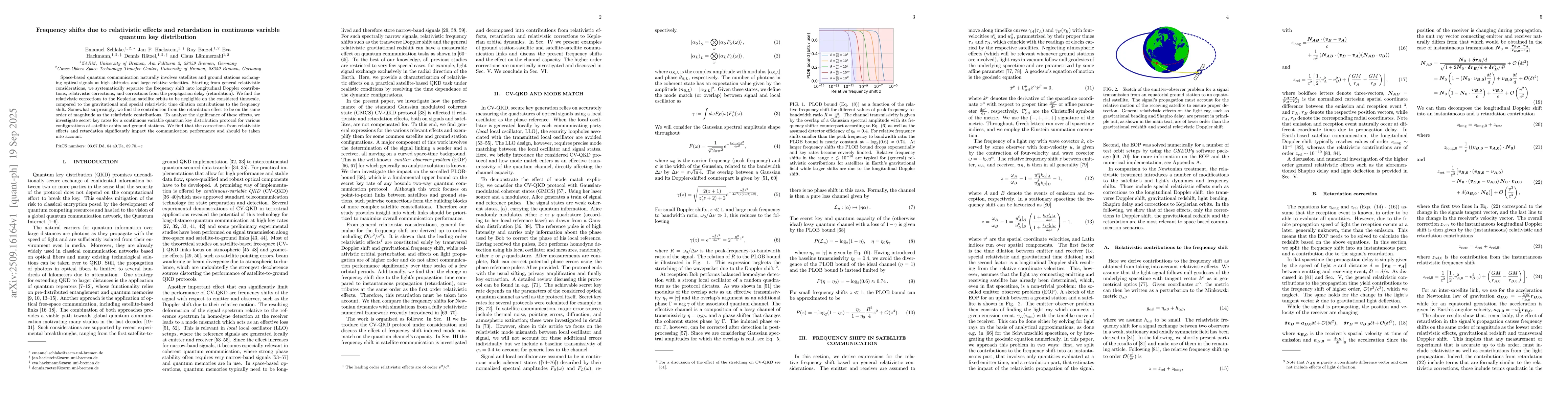 Thumbnail for Frequency shifts due to relativistic effects and retardation in
  continuous variable quantum key distribution