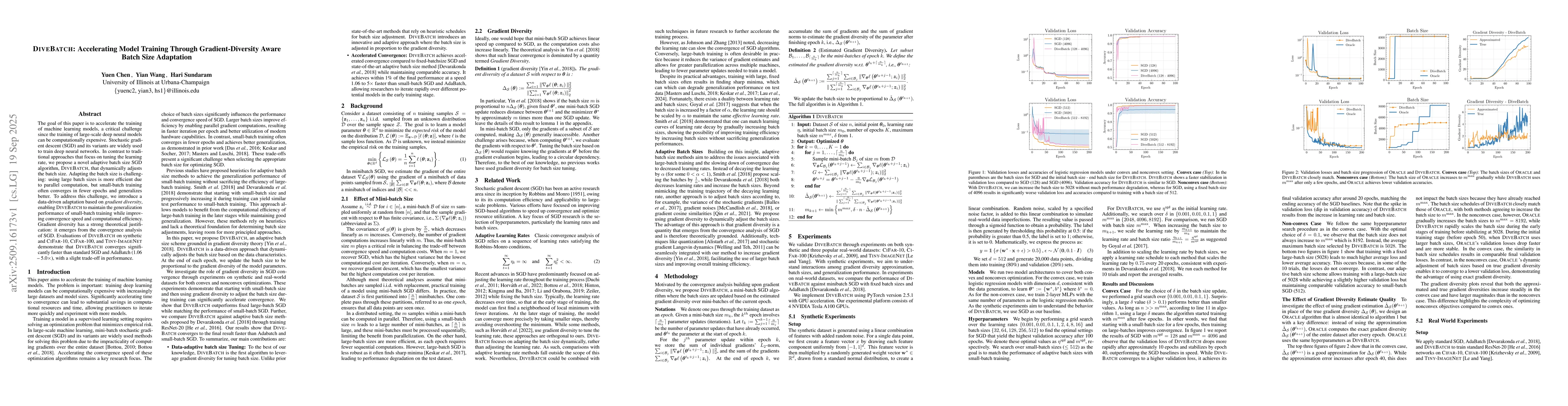 Thumbnail for DIVEBATCH: Accelerating Model Training Through Gradient-Diversity Aware
  Batch Size Adaptation