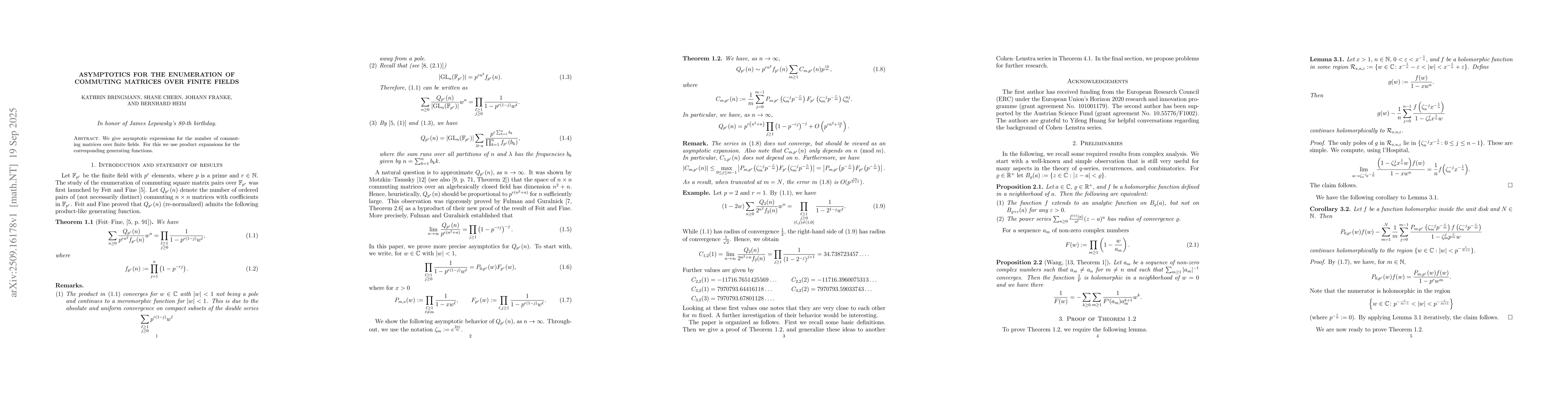 Thumbnail for Asymptotics for the enumeration of commuting matrices over finite fields