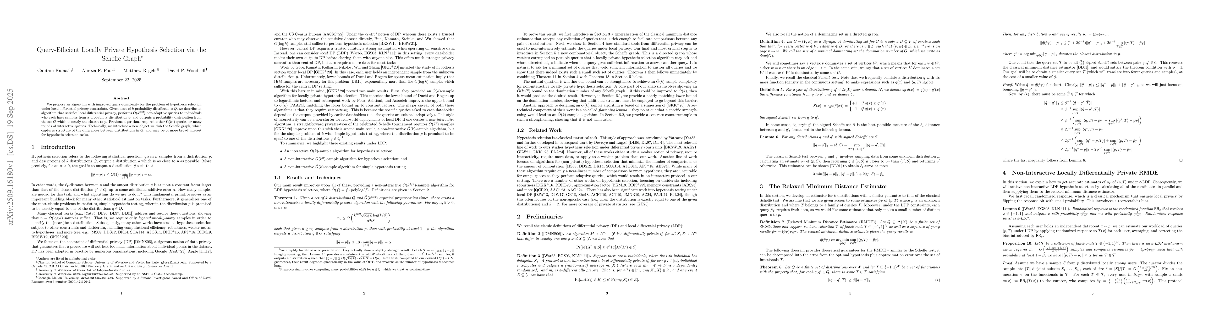 Thumbnail for Query-Efficient Locally Private Hypothesis Selection via the Scheffe
  Graph