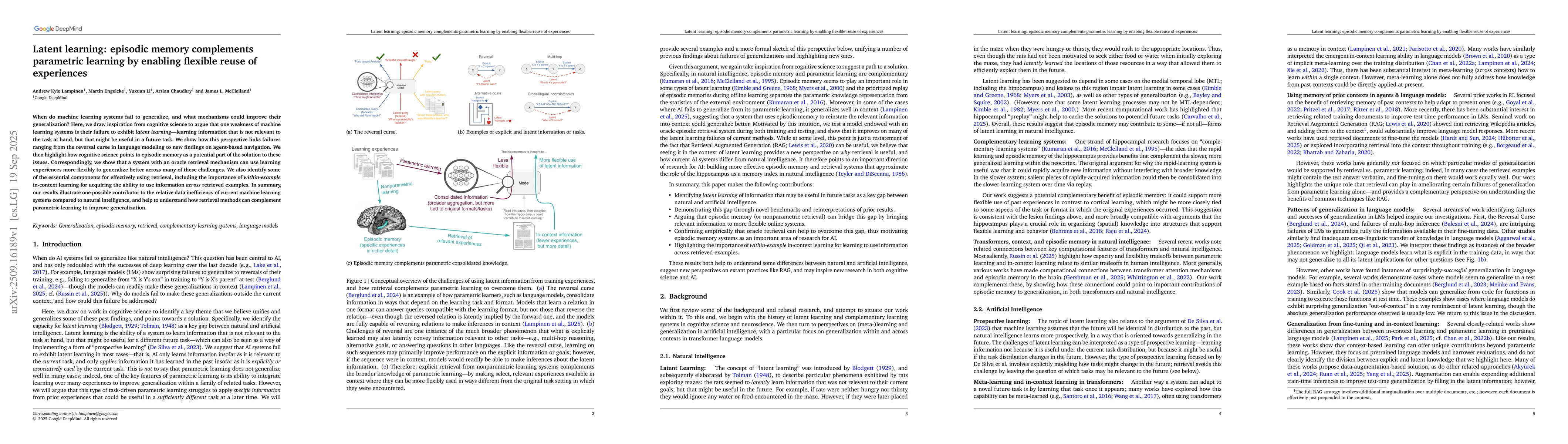 Thumbnail for Latent learning: episodic memory complements parametric learning by
  enabling flexible reuse of experiences