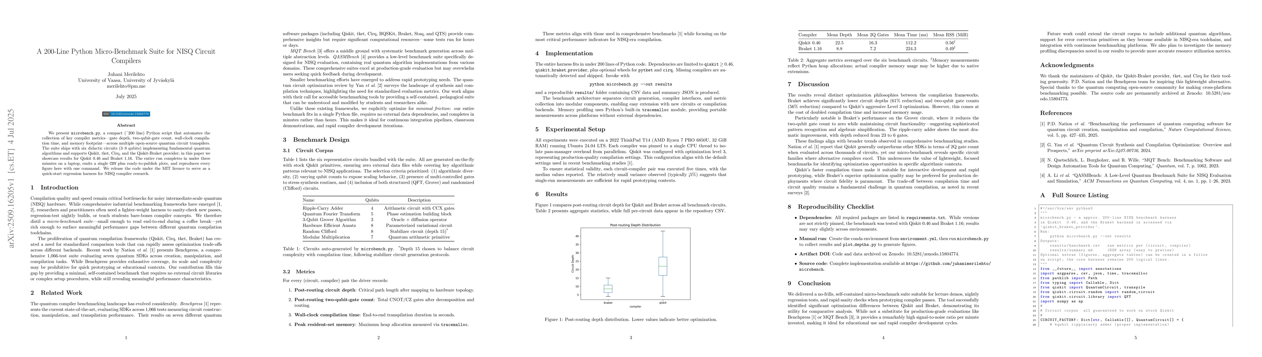 Thumbnail for A 200-Line Python Micro-Benchmark Suite for NISQ Circuit Compilers