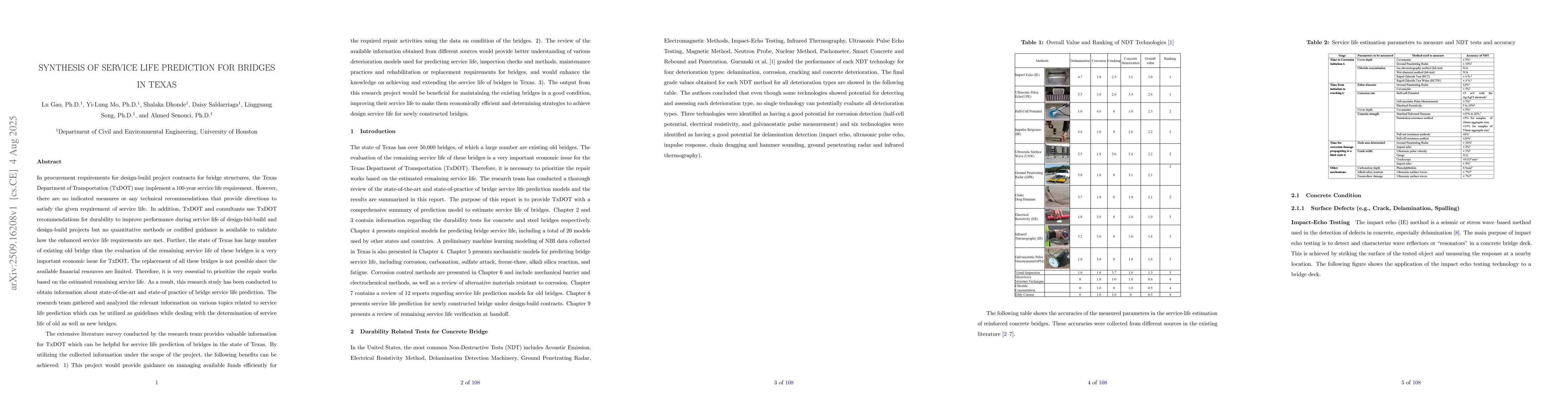 Thumbnail for Synthesis of Service Life Prediction for Bridges in Texas