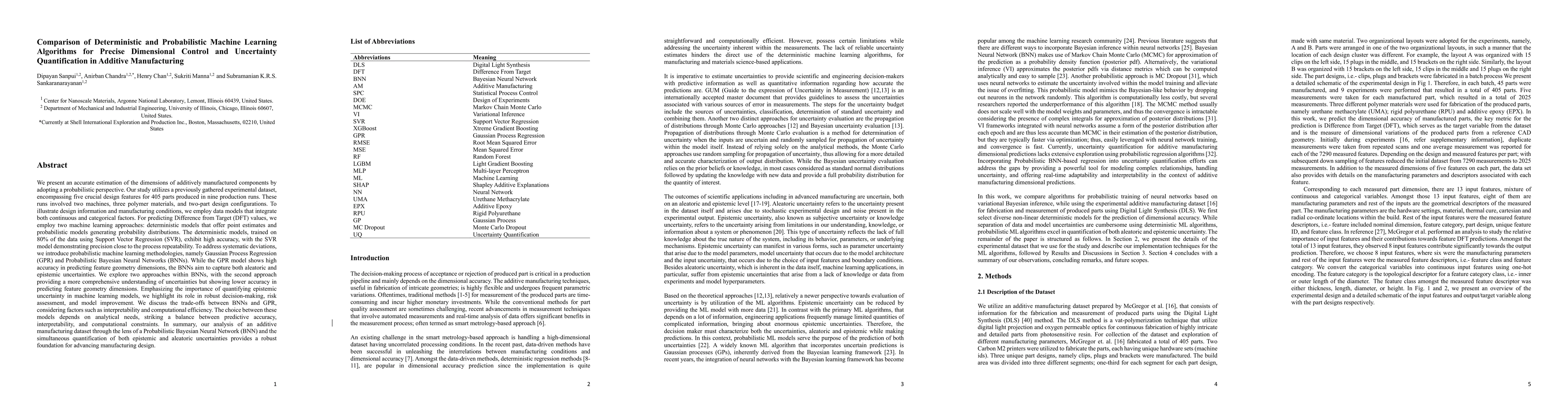Thumbnail for Comparison of Deterministic and Probabilistic Machine Learning
  Algorithms for Precise Dimensional Control and Uncertainty Quantification in
  Additive Manufacturing