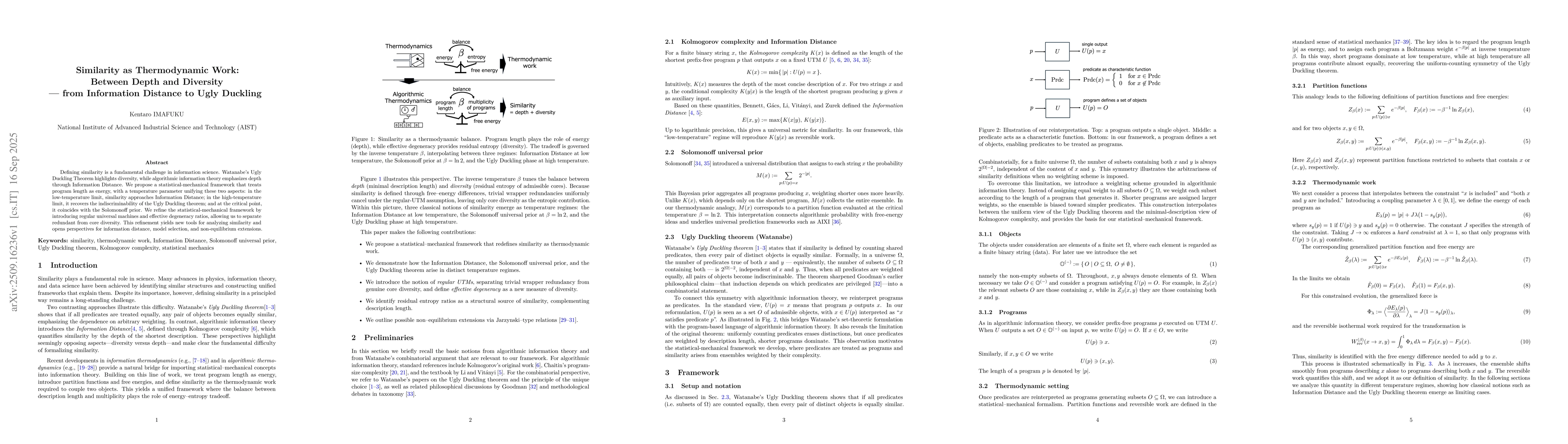 Thumbnail for Similarity as Thermodynamic Work: Between Depth and Diversity -- from
  Information Distance to Ugly Duckling