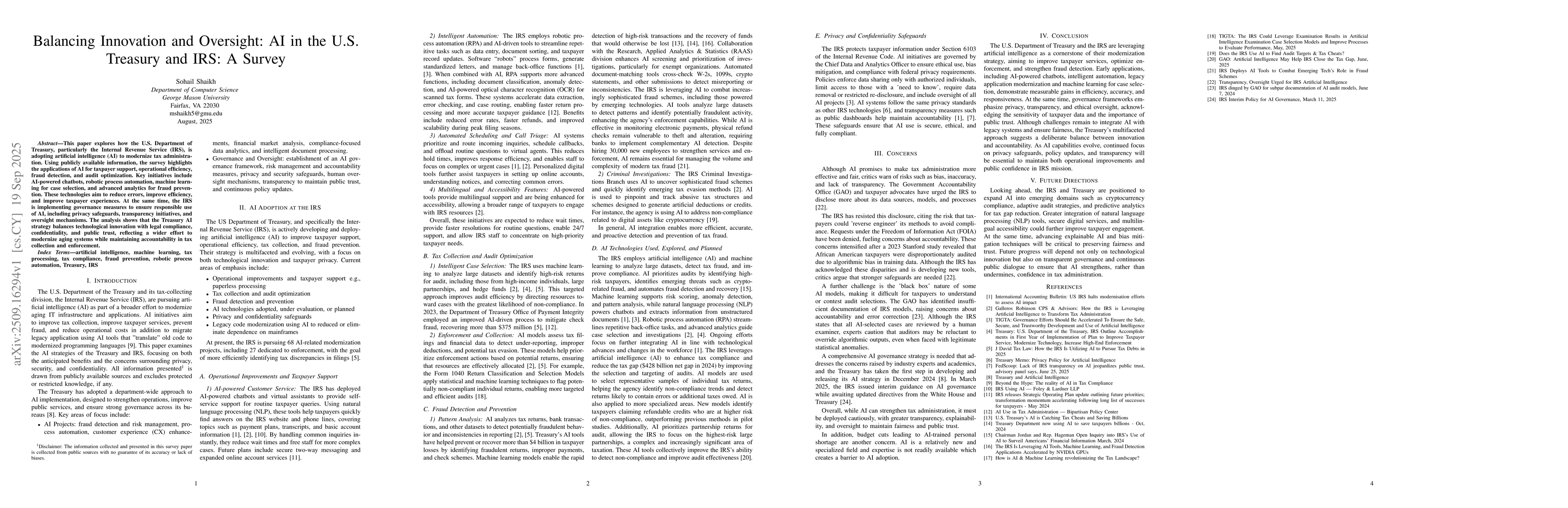 Thumbnail for Balancing Innovation and Oversight: AI in the U.S. Treasury and IRS: A
  Survey