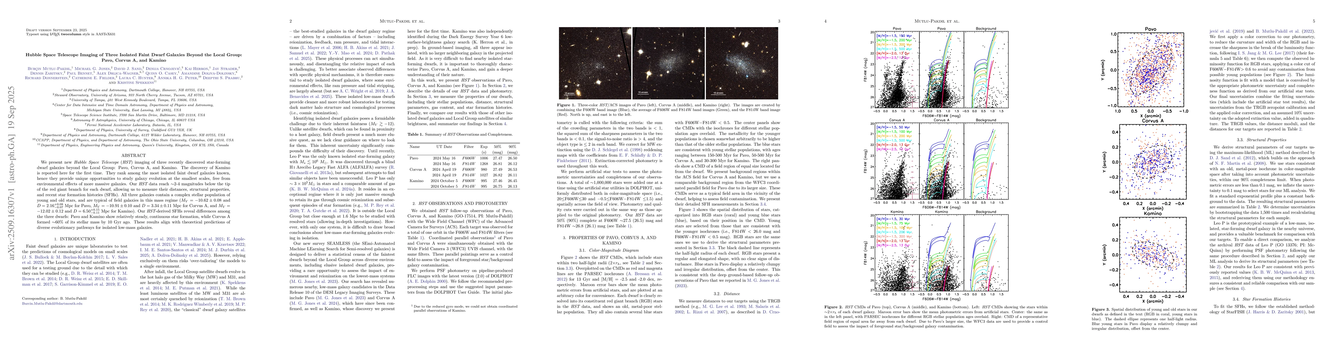 Thumbnail for Hubble Space Telescope Imaging of Three Isolated Faint Dwarf Galaxies
  Beyond the Local Group: Pavo, Corvus A, and Kamino