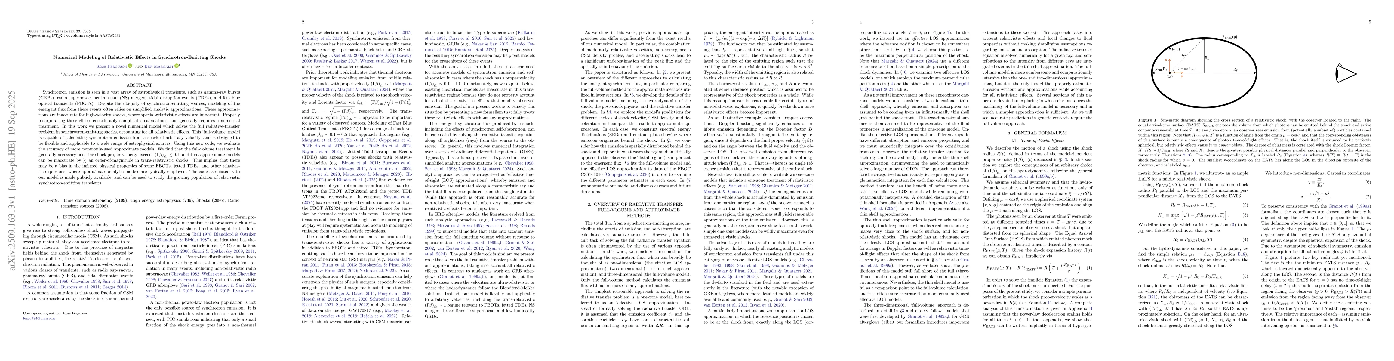 Thumbnail for Numerical Modeling of Relativistic Effects in Synchrotron-Emitting
  Shocks