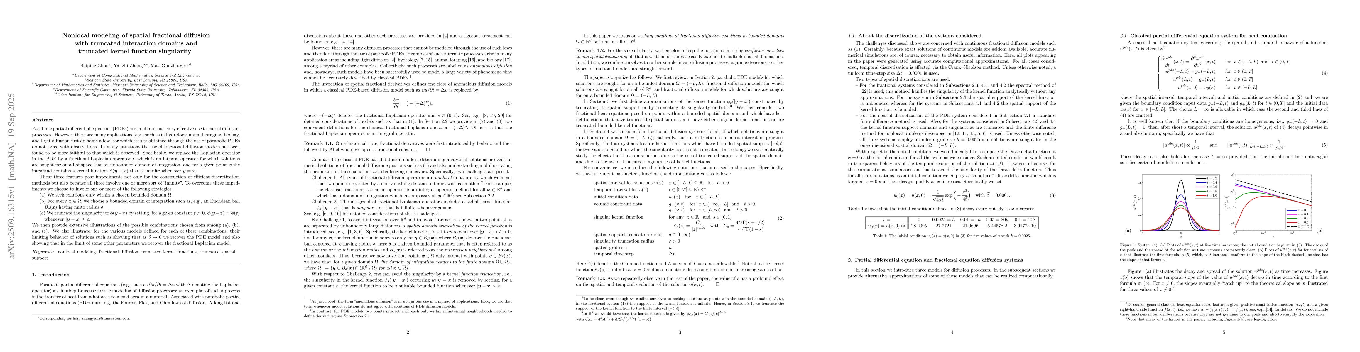 Thumbnail for Nonlocal modeling of spatial fractional diffusion with truncated
  interaction domains and truncated kernel function singularity