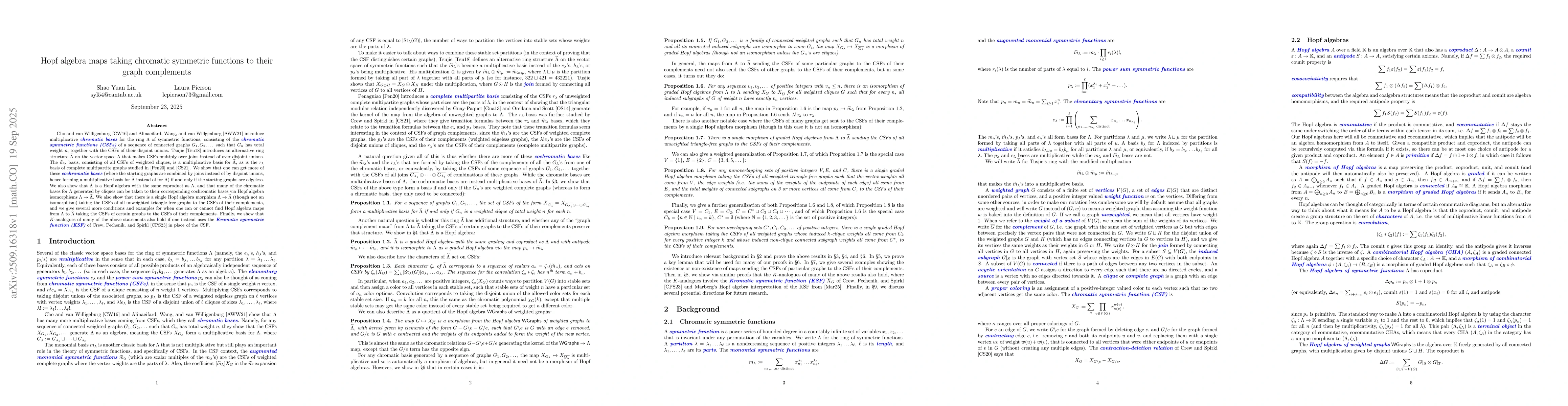 Thumbnail for Hopf algebra maps taking chromatic symmetric functions to their graph
  complements