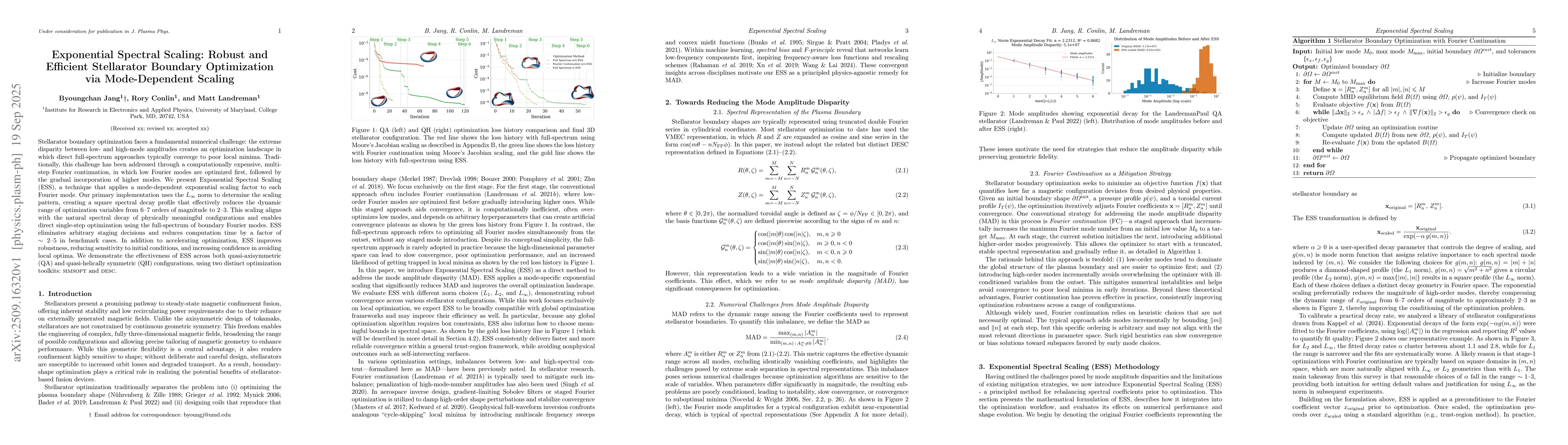 Thumbnail for Exponential Spectral Scaling: Robust and Efficient Stellarator Boundary
  Optimization via Mode-Dependent Scaling