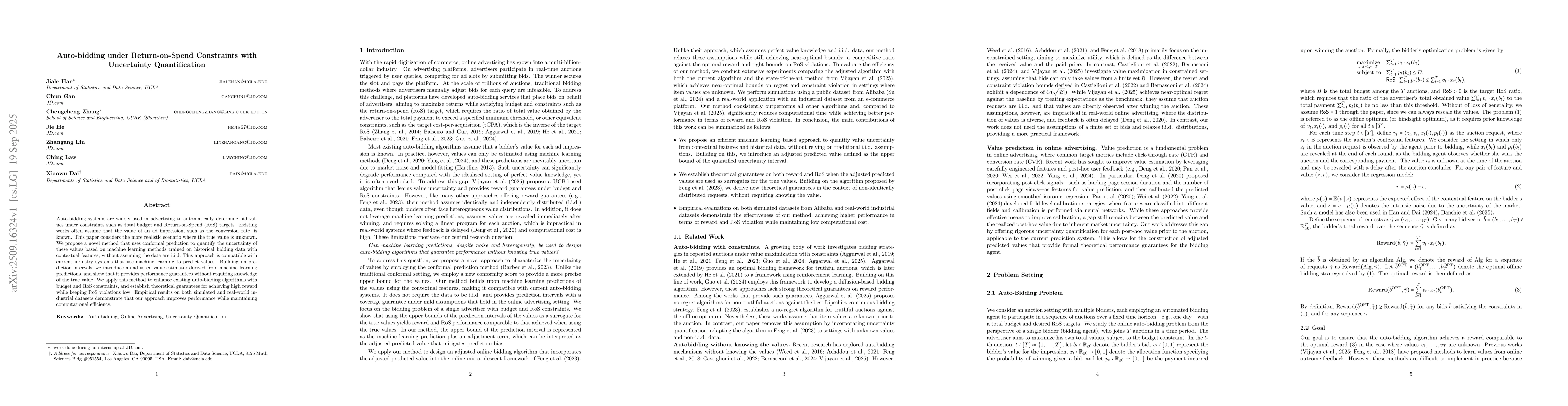 Thumbnail for Auto-bidding under Return-on-Spend Constraints with Uncertainty
  Quantification