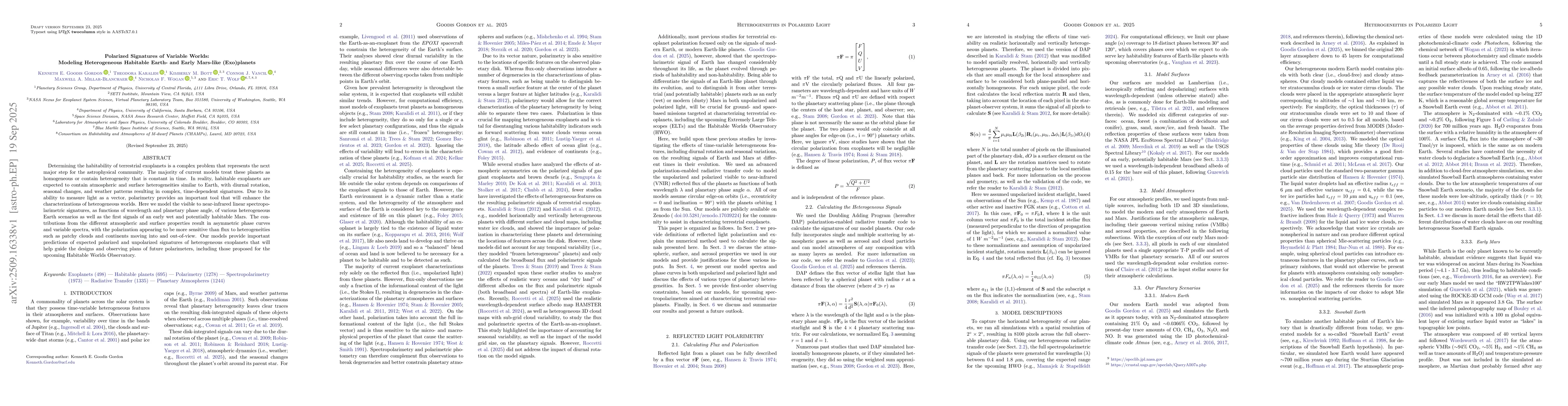 Thumbnail for Polarized Signatures of Variable Worlds: Modeling Heterogeneous
  Habitable Earth- and Early Mars-like (Exo)planets