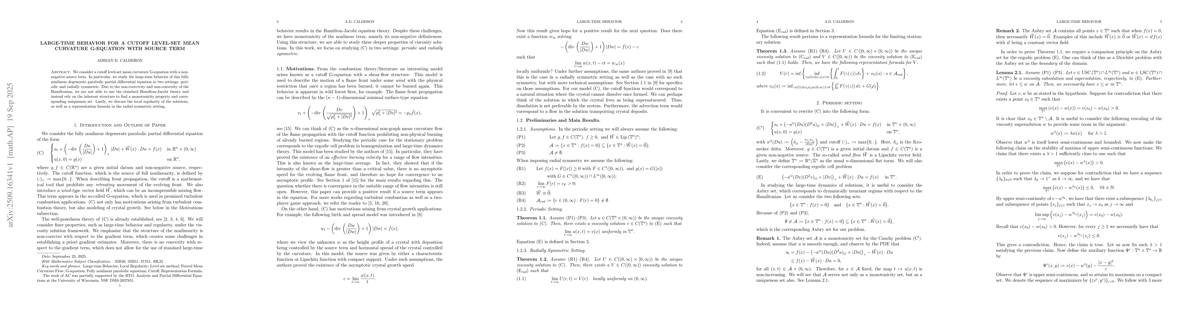 Thumbnail for Large-time Behavior for a Cutoff Level-Set Mean Curvature G-equation
  with Source term