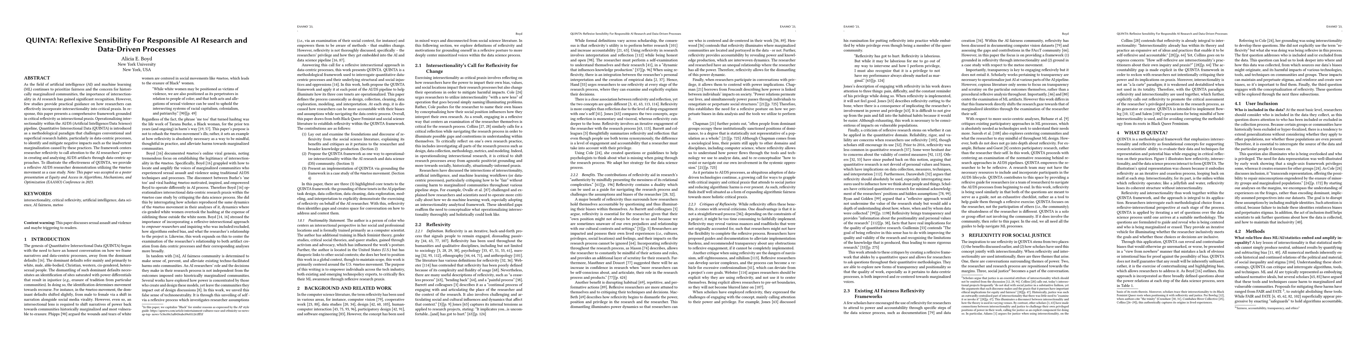Thumbnail for QUINTA: Reflexive Sensibility For Responsible AI Research and
  Data-Driven Processes
