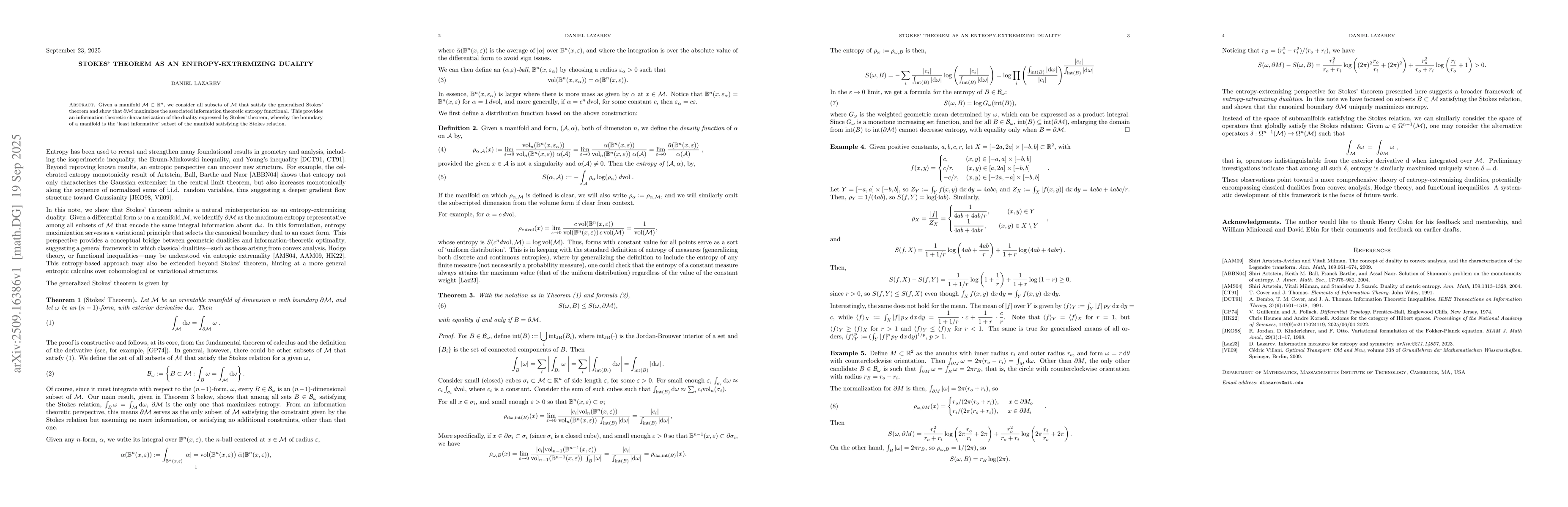 Thumbnail for Stokes' theorem as an entropy-extremizing duality