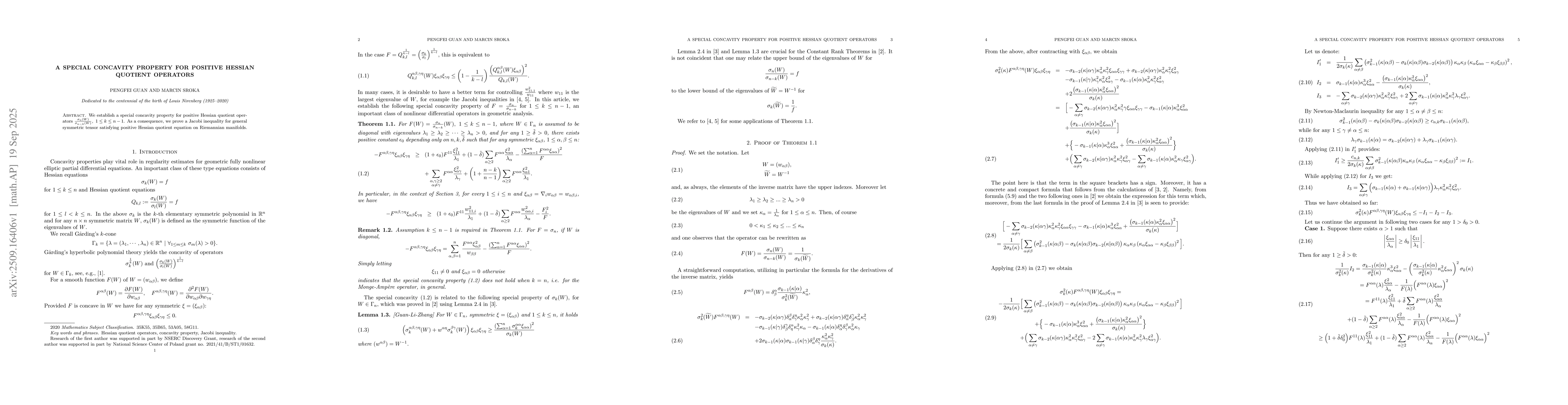 Thumbnail for A special concavity property for positive Hessian quotient operators