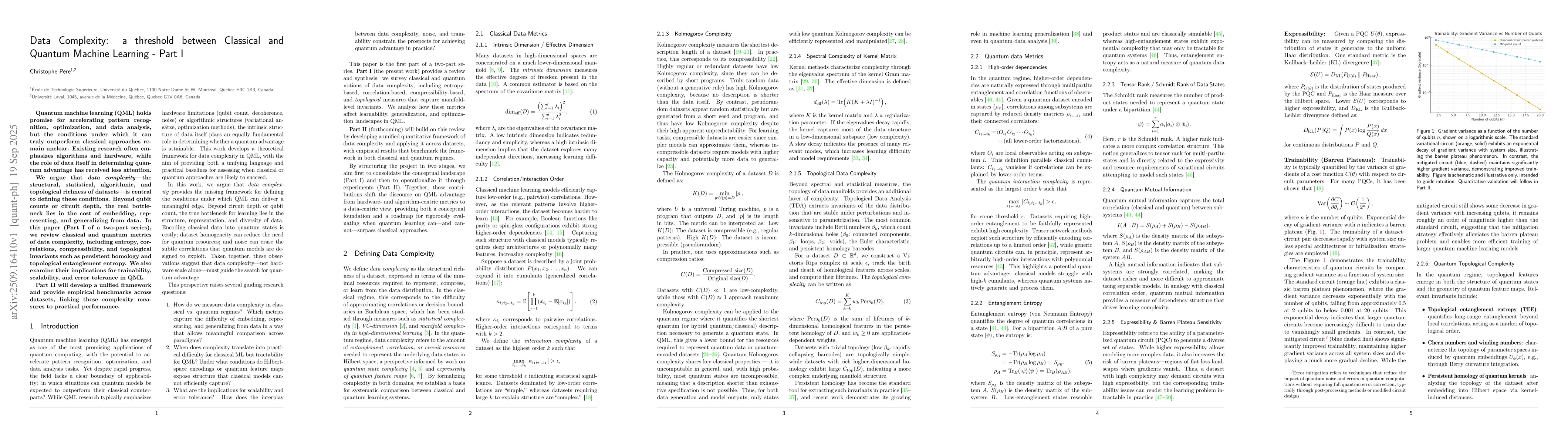 Thumbnail for Data Complexity: a threshold between Classical and Quantum Machine
  Learning -- Part I
