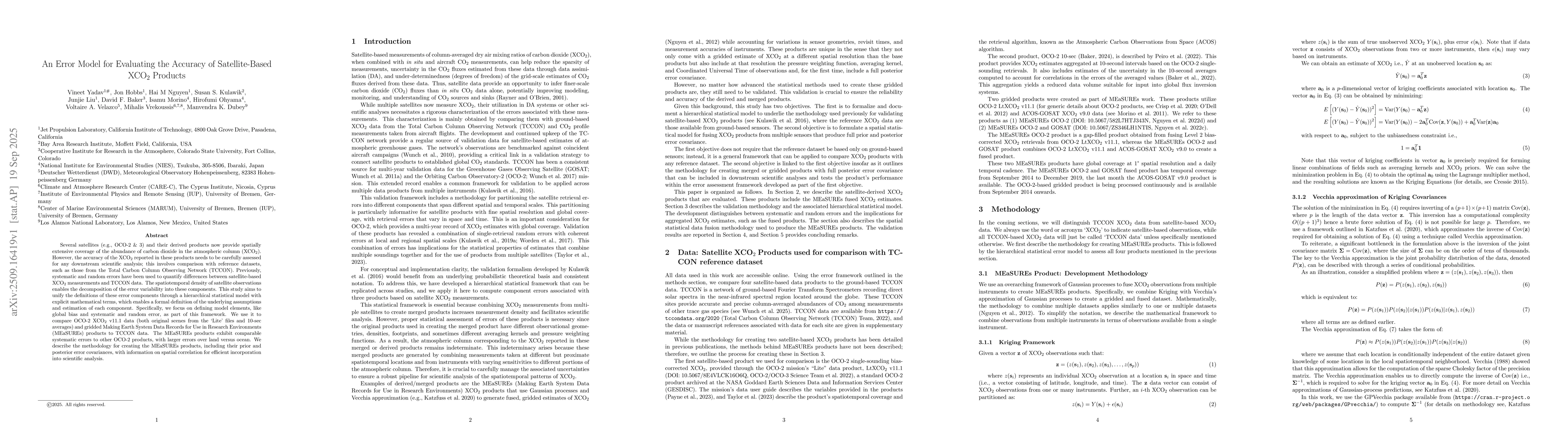 Thumbnail for An Error Model for Evaluating the Accuracy of Satellite-Based XCO$_2$
  Products