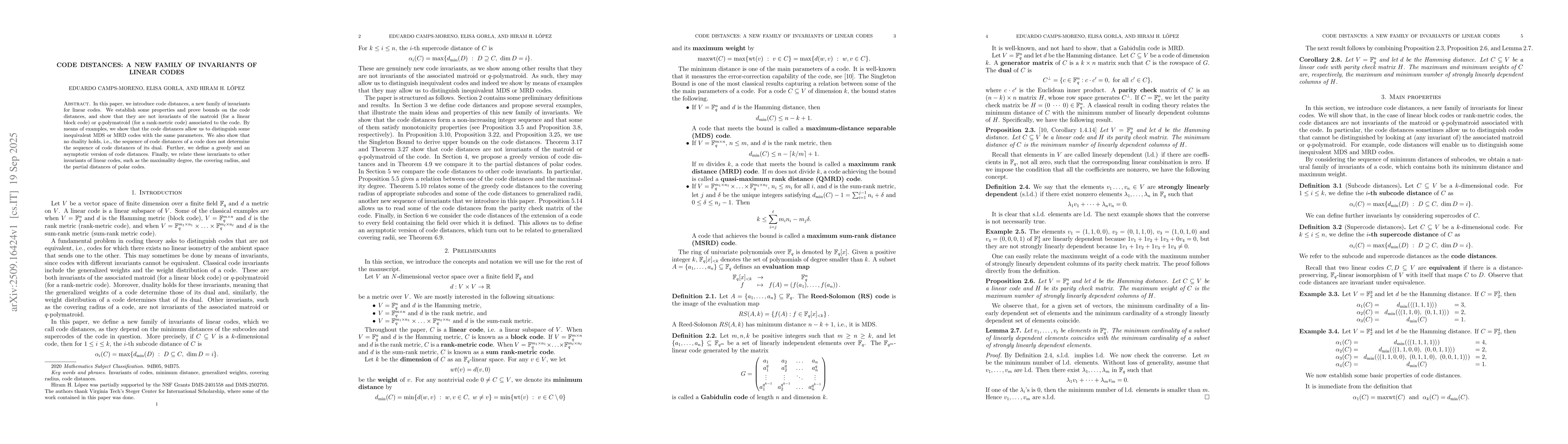 Thumbnail for Code distances: a new family of invariants of linear codes