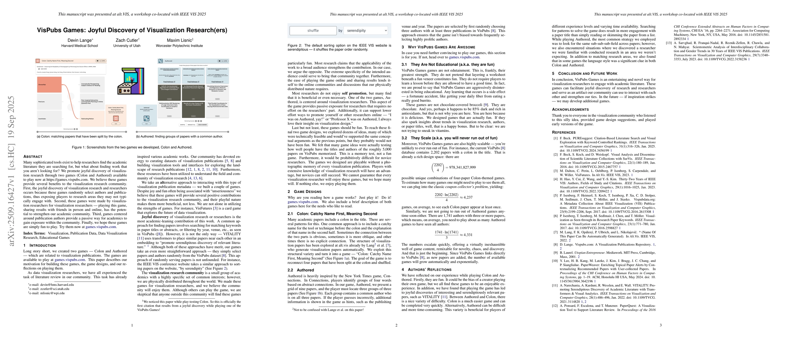 Thumbnail for VisPubs Games: Joyful Discovery of Visualization Research(ers)