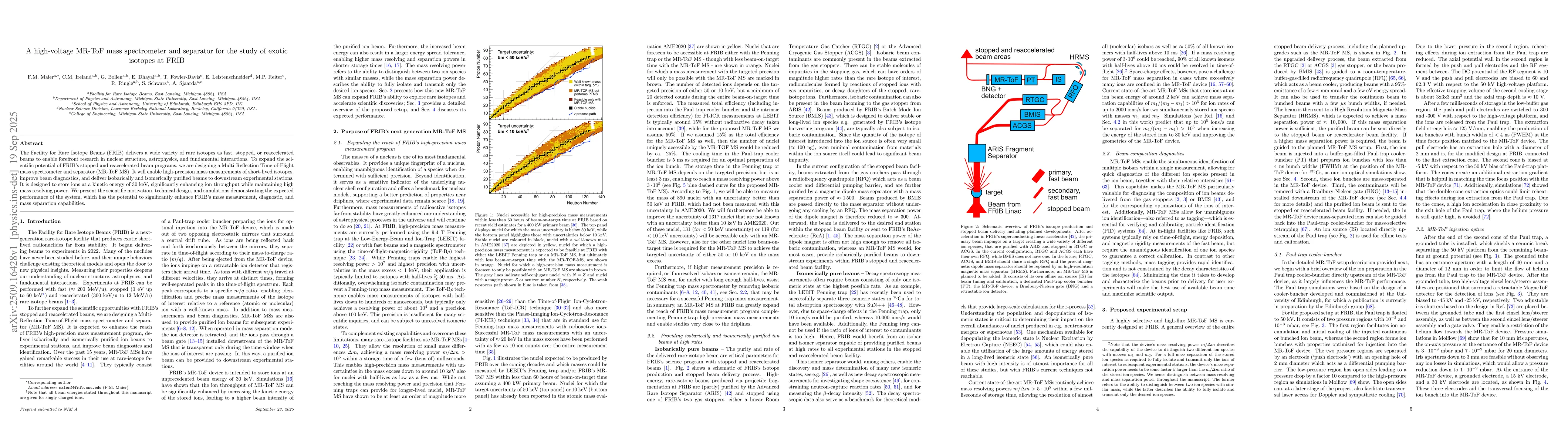 Thumbnail for A high-voltage MR-ToF mass spectrometer and separator for the study of
  exotic isotopes at FRIB