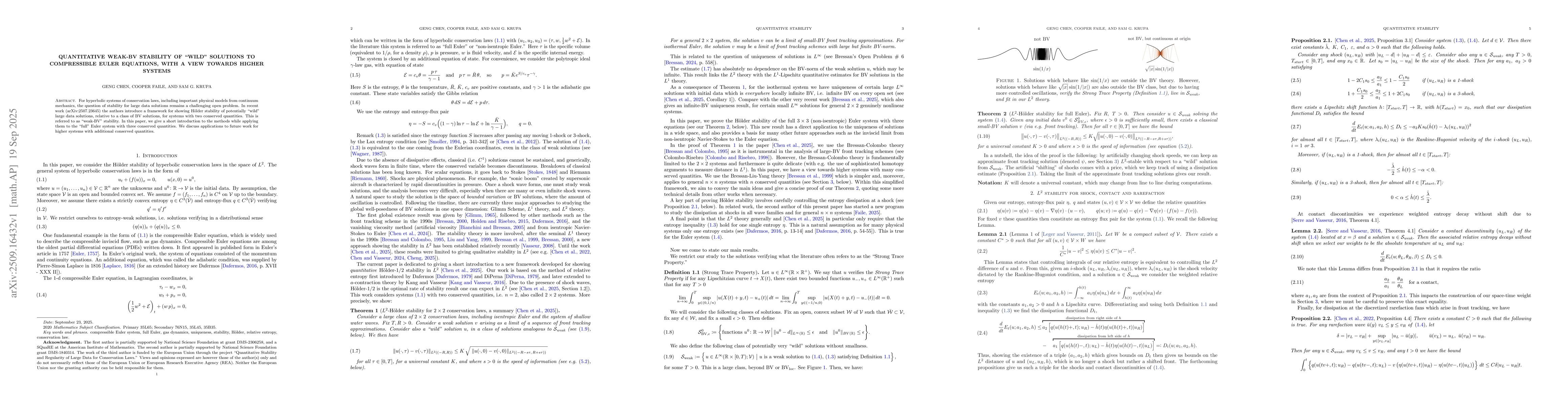 Thumbnail for Quantitative weak-BV stability of "wild'' solutions to compressible
  Euler equations, with a view towards higher systems