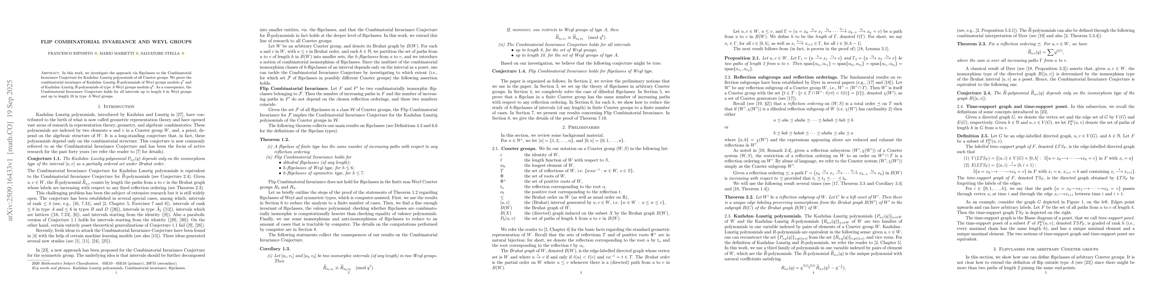 Thumbnail for Flip Combinatorial Invariance and Weyl groups