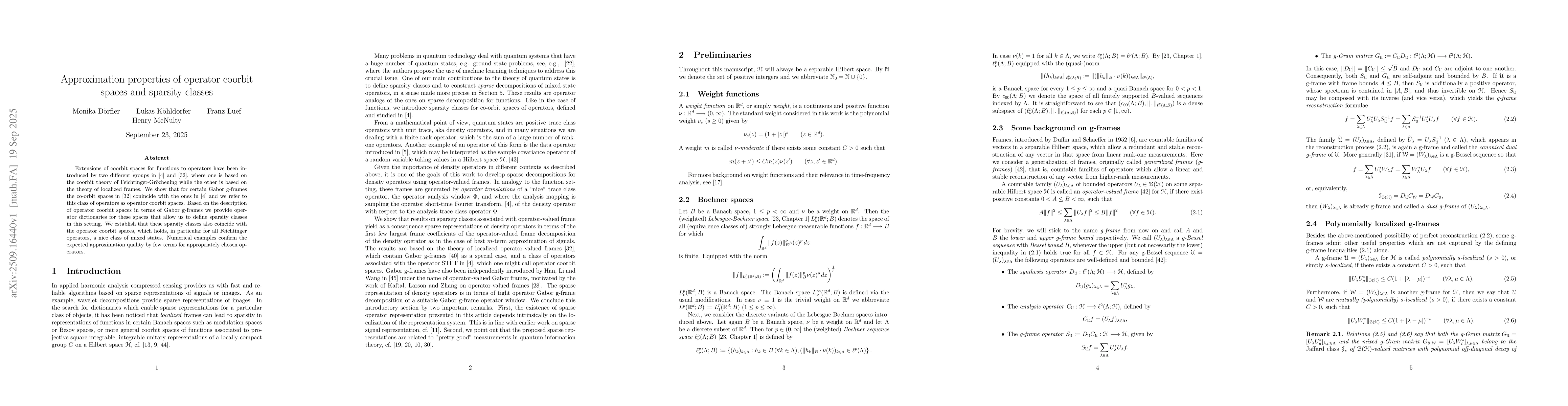 Thumbnail for Approximation properties of operator coorbit spaces and sparsity classes