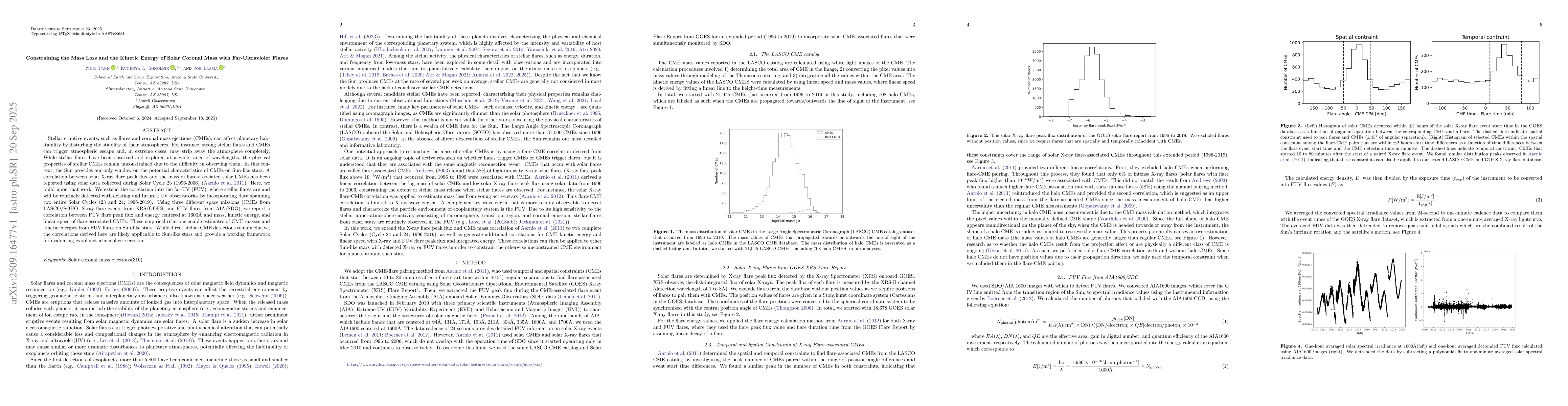 Thumbnail for Constraining the Mass Loss and the Kinetic Energy of Solar Coronal Mass
  with Far-Ultraviolet Flares