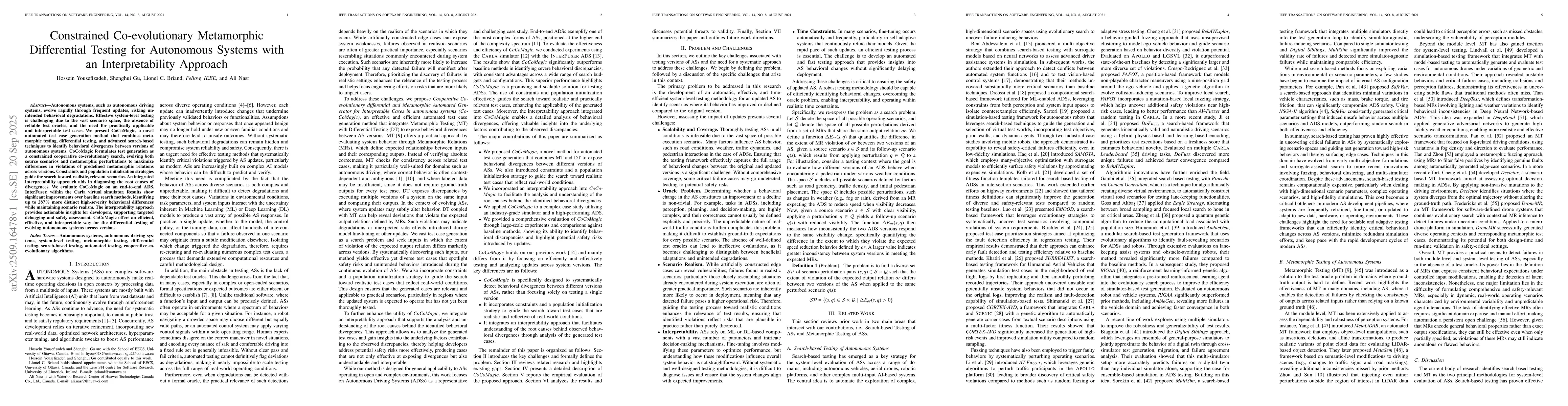 Thumbnail for Constrained Co-evolutionary Metamorphic Differential Testing for
  Autonomous Systems with an Interpretability Approach