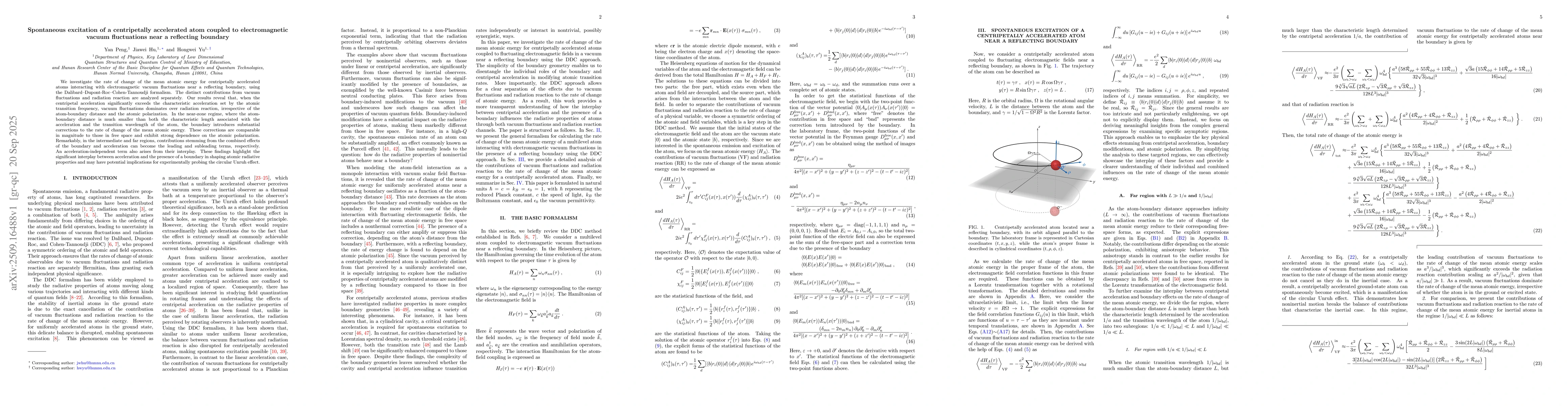 Thumbnail for Spontaneous excitation of a centripetally accelerated atom coupled to
  electromagnetic vacuum fluctuations near a reflecting boundary