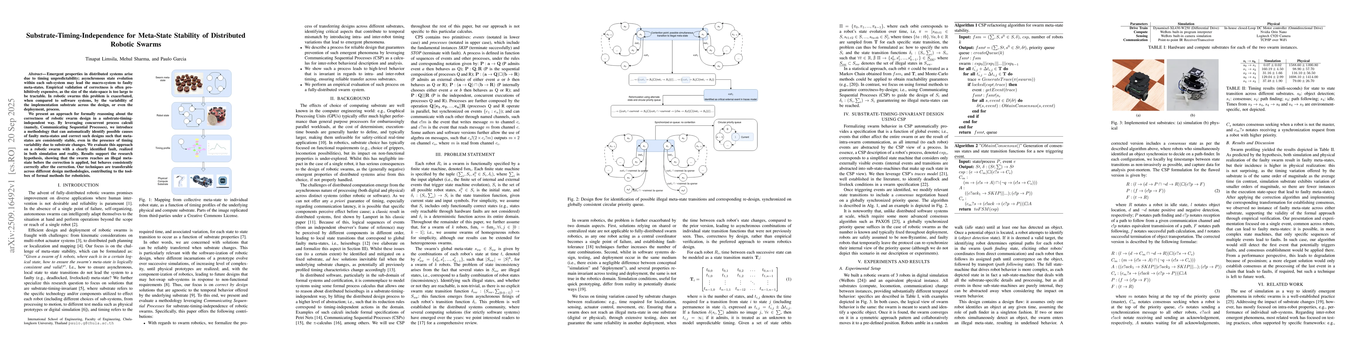 Thumbnail for Substrate-Timing-Independence for Meta-State Stability of Distributed
  Robotic Swarms