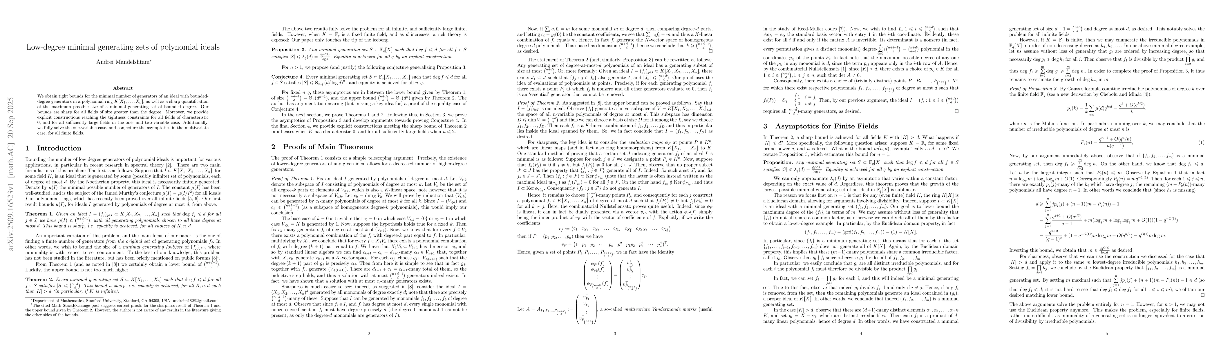 Thumbnail for Low-degree minimal generating sets of polynomial ideals