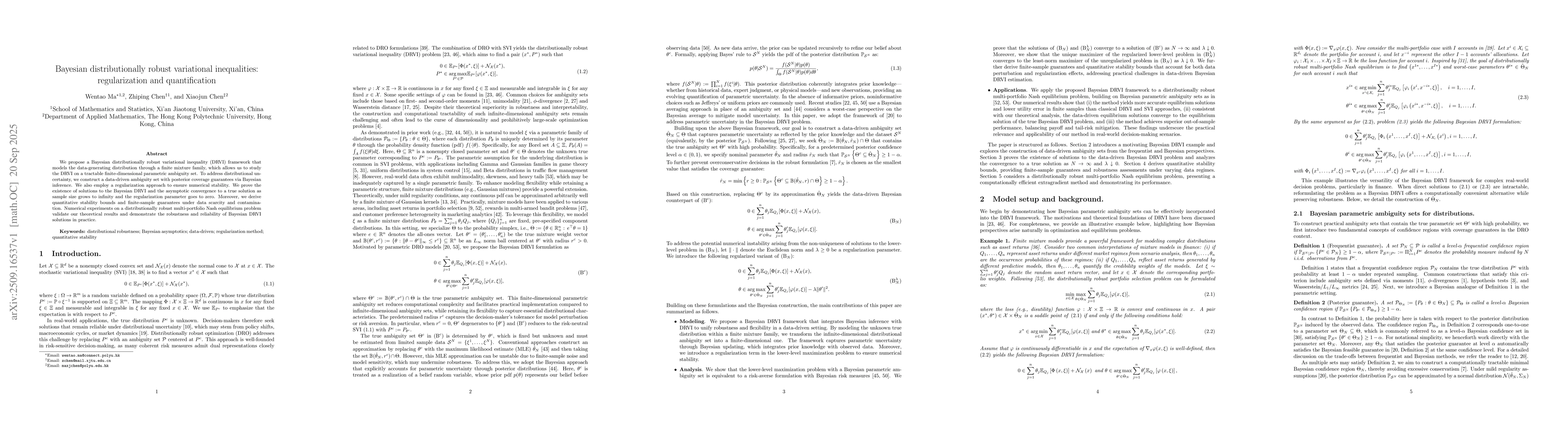 Thumbnail for Bayesian distributionally robust variational inequalities:
  regularization and quantification
