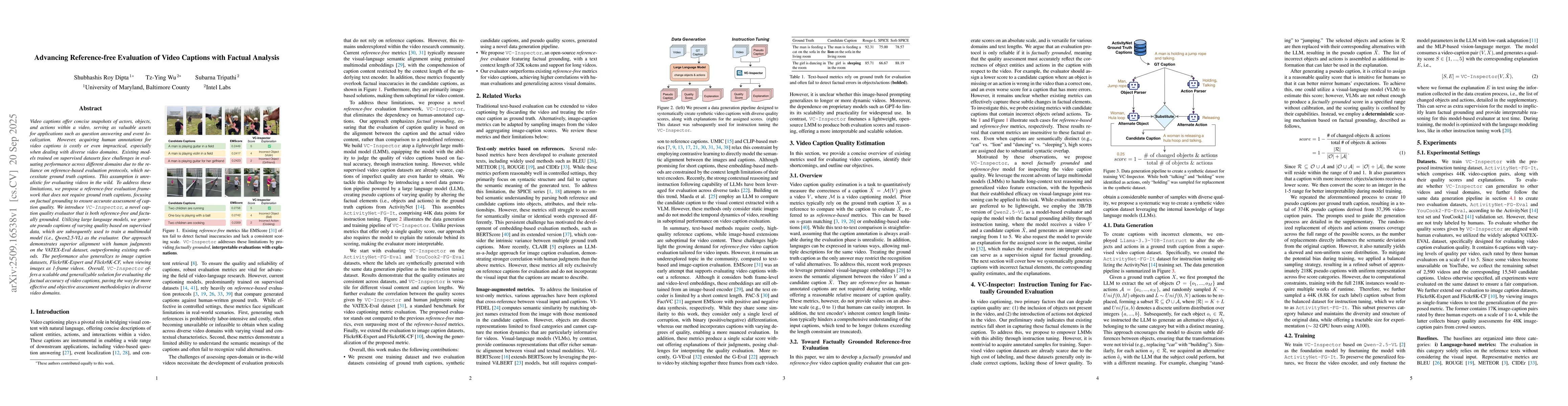 Thumbnail for Advancing Reference-free Evaluation of Video Captions with Factual
  Analysis
