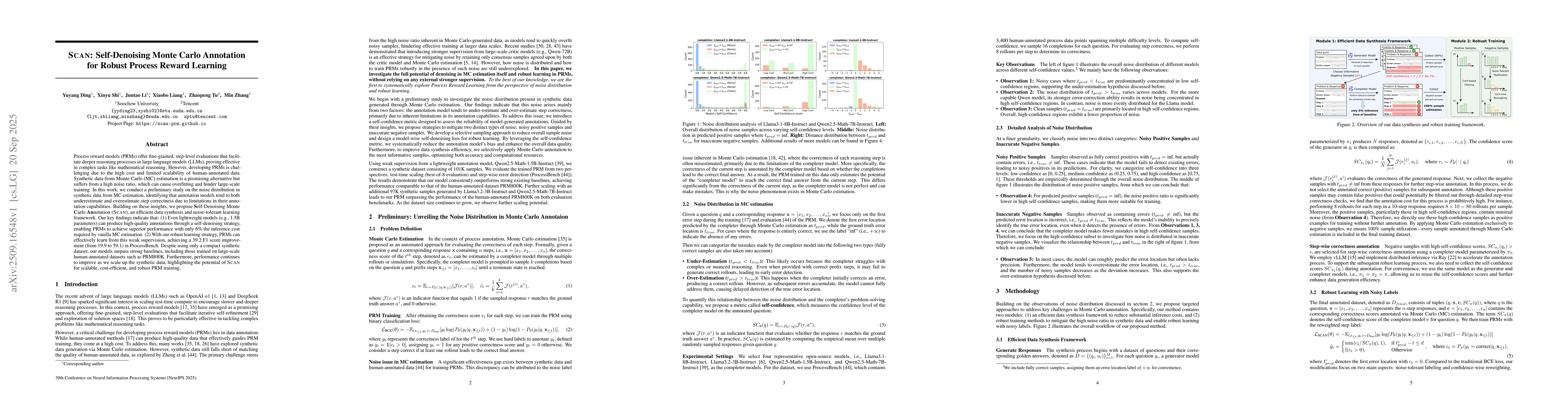 Thumbnail for SCAN: Self-Denoising Monte Carlo Annotation for Robust Process Reward
  Learning