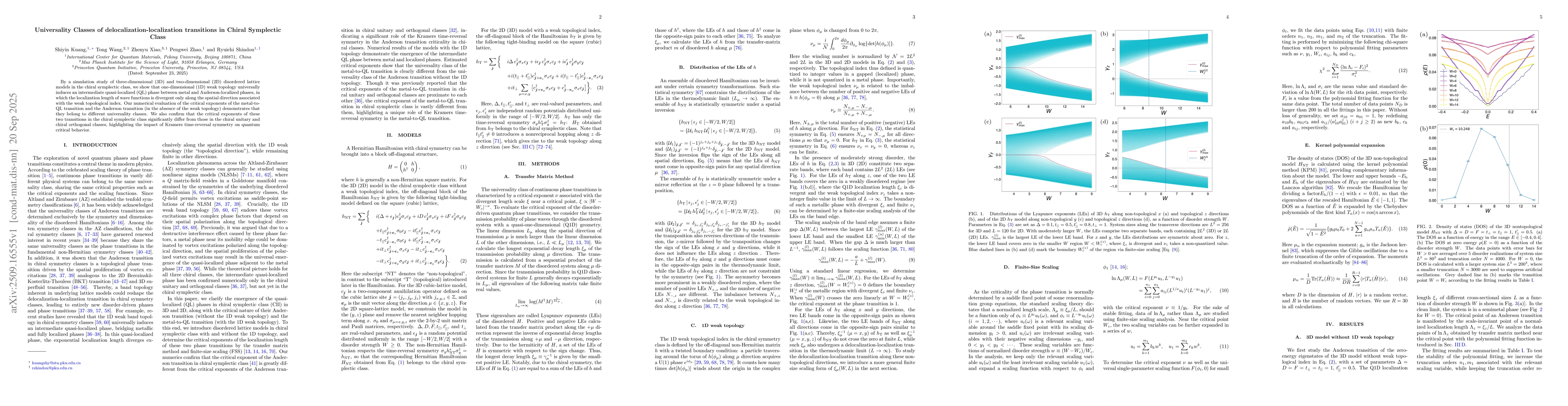 Thumbnail for Universality Classes of delocalization-localization transitions in
  Chiral Symplectic Class
