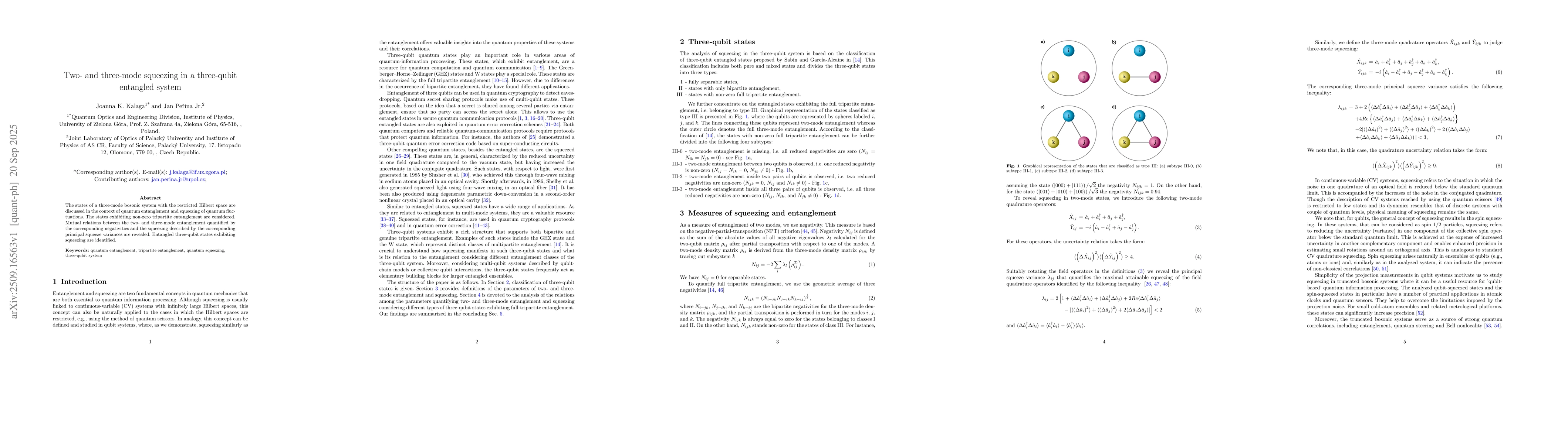 Thumbnail for Two- and three-mode squeezing in a three-qubit entangled system