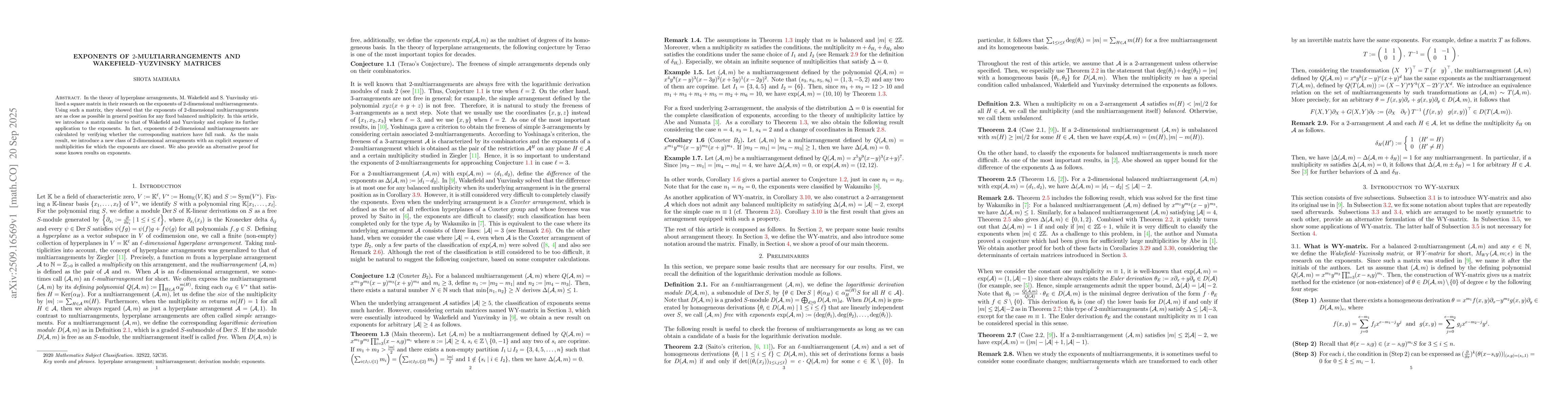 Thumbnail for Exponents of $2$-multiarrangements and Wakefield--Yuzvinsky matrices