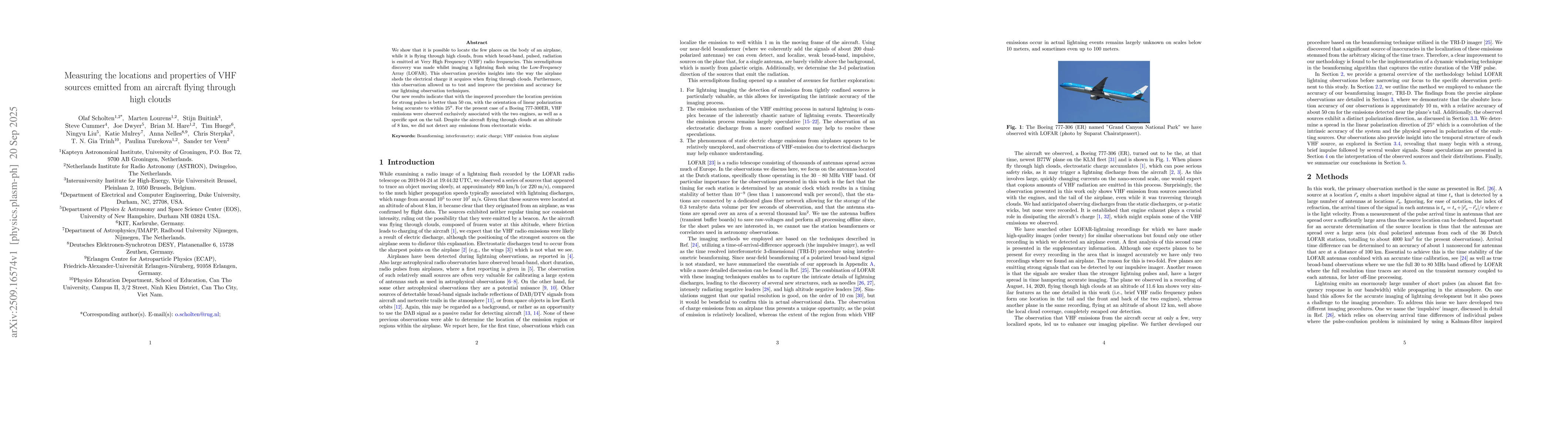Thumbnail for Measuring the locations and properties of VHF sources emitted from an
  aircraft flying through high clouds