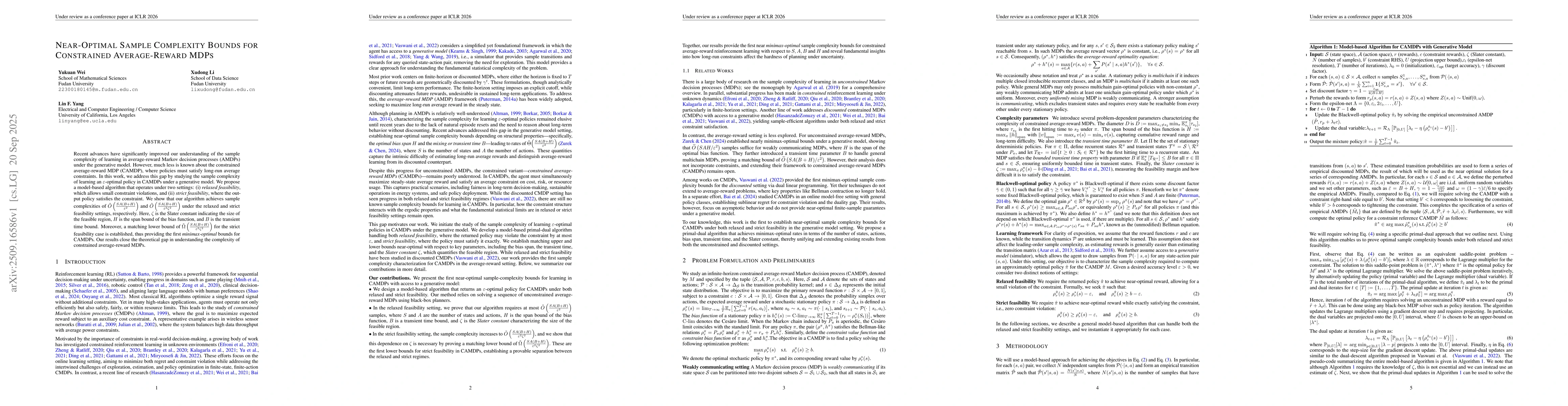 Thumbnail for Near-Optimal Sample Complexity Bounds for Constrained Average-Reward
  MDPs