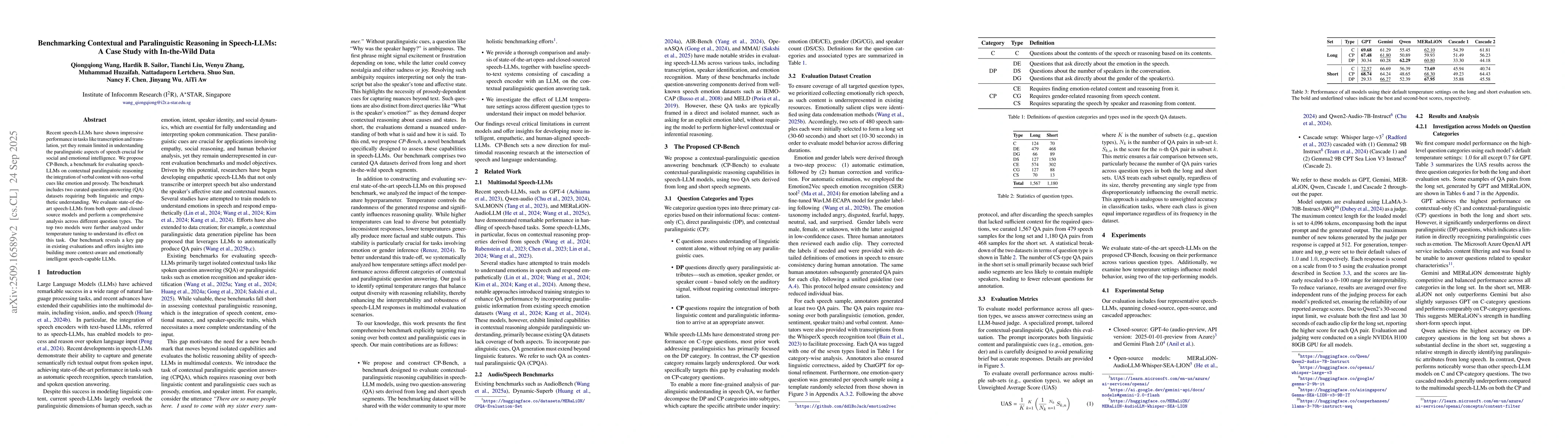 Thumbnail for Benchmarking Contextual and Paralinguistic Reasoning in Speech-LLMs: A
  Case Study with In-the-Wild Data