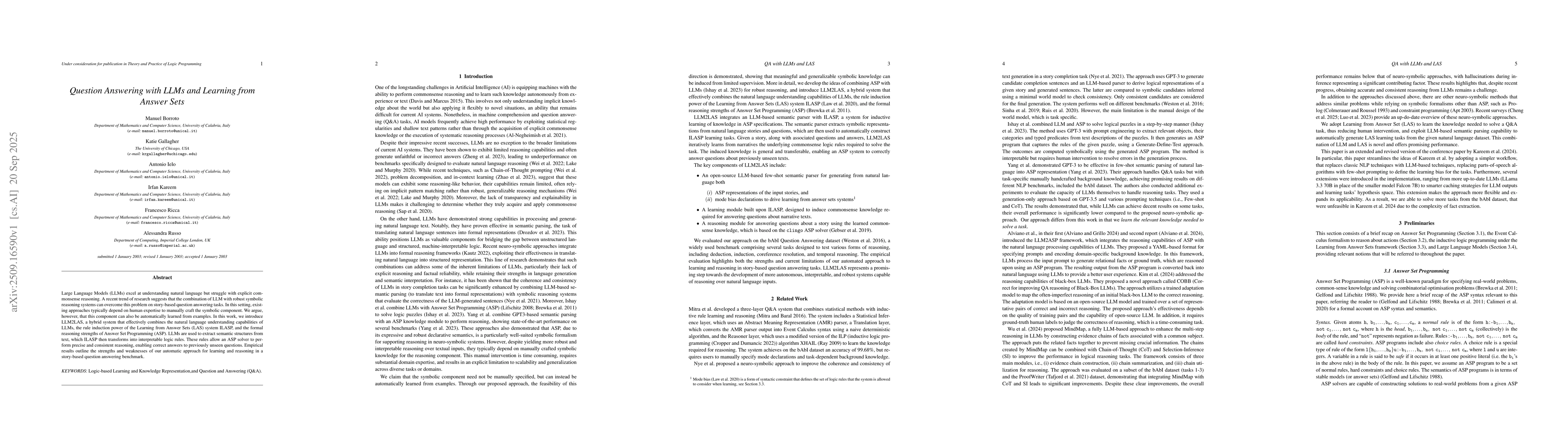Thumbnail for Question Answering with LLMs and Learning from Answer Sets